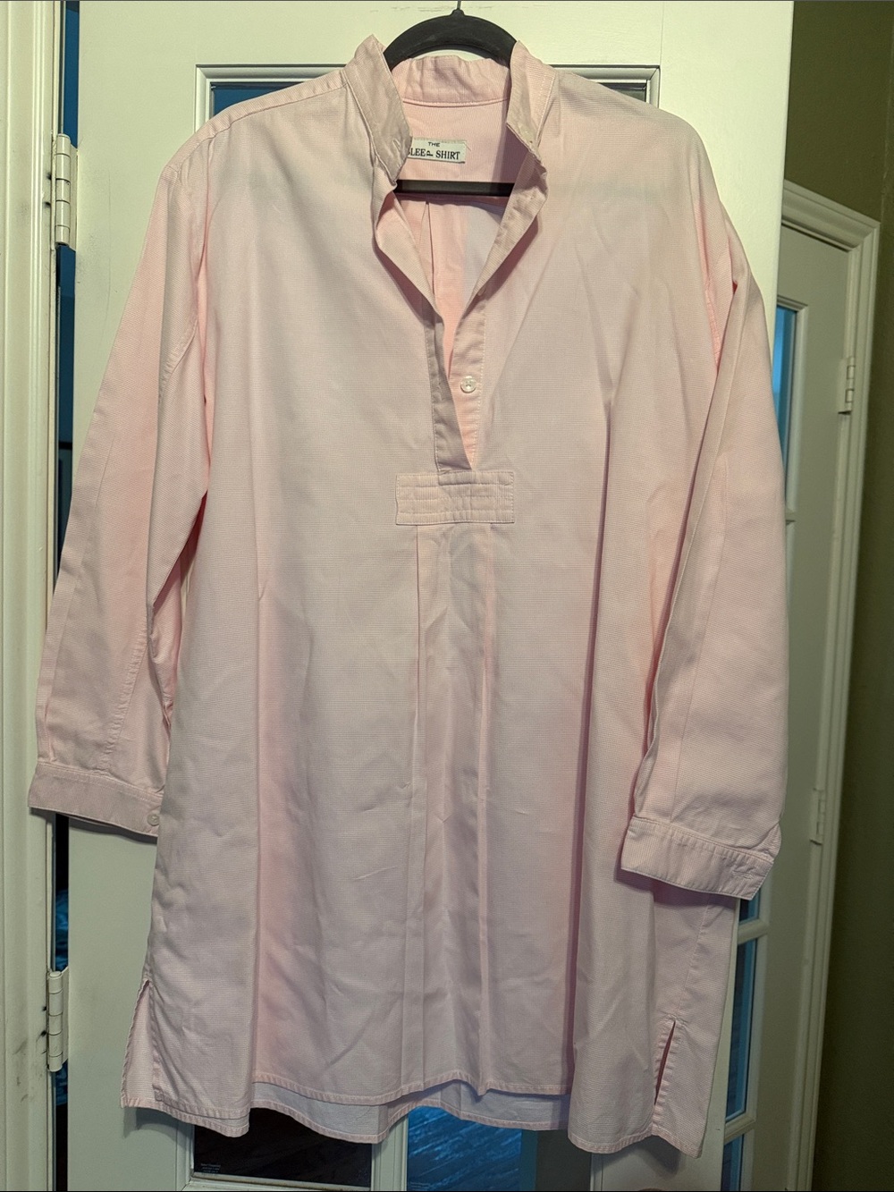Light Pink Long-Sleeve Tunic with Split V-Neck
